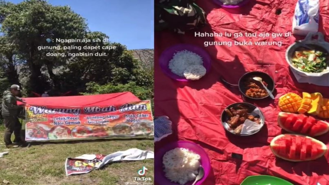 Pendaki gunung buka warung pecel lele saat mendaki gunung. (Istimewa)