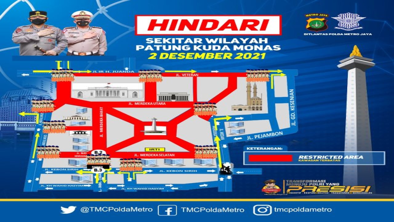 Penutupan ruas jalan untuk aksi damai Reuni 212. (Istimewa)