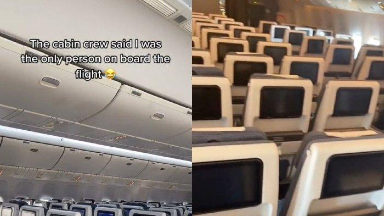 Kai Forsyth satu-satunya penumpang dalam penerbangan British Airways dari London ke Orlando. (Tangkapan layar @kaiforsyth via Daily Star)