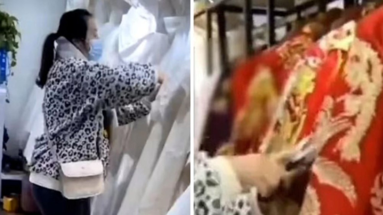 Wanita mengamuk menggunting 32 gaun pengantin senilai Rp157,6 juta setelah gagal menikah. (India Times)