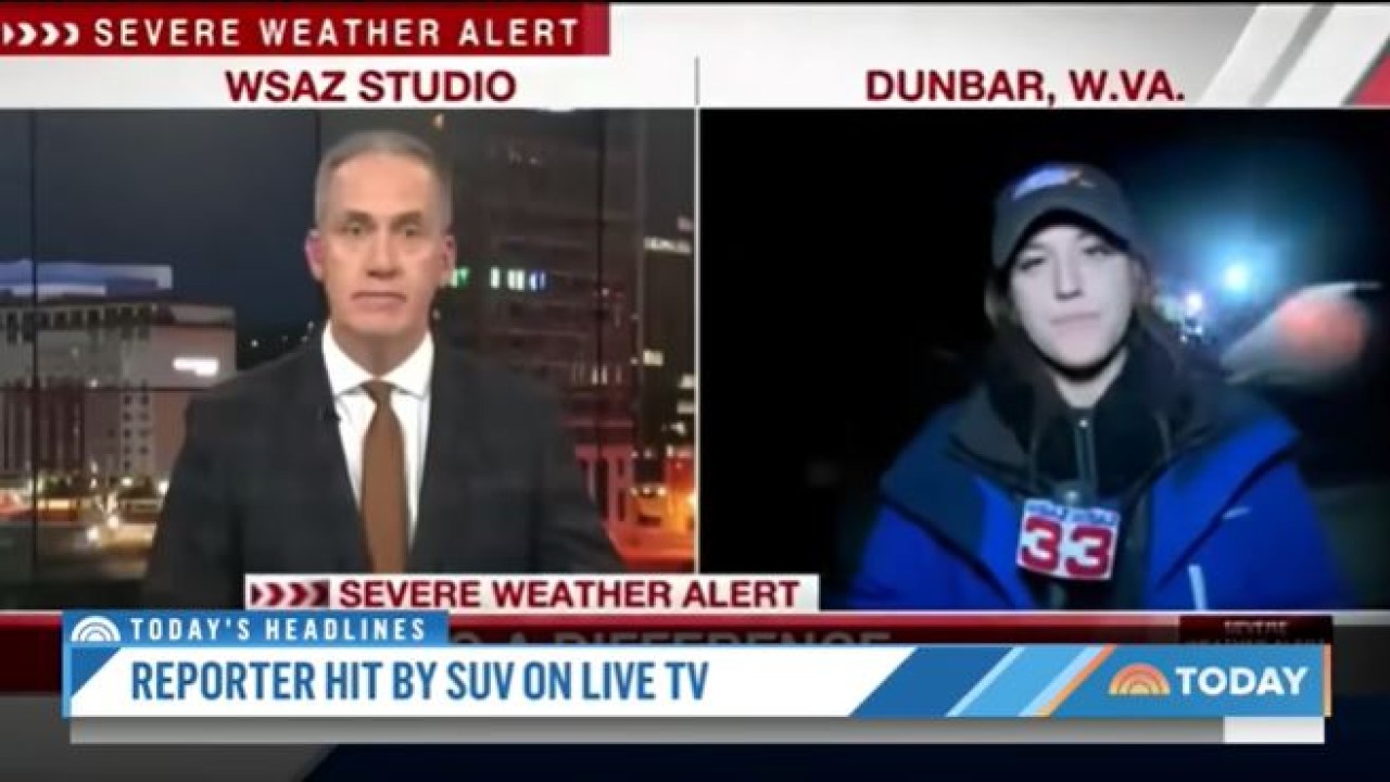 Reporter berita TV Tori Yorgey ditabrak mobil SUV saat menyampaikan siaran langsung. (Tangkapan layar via UPI)