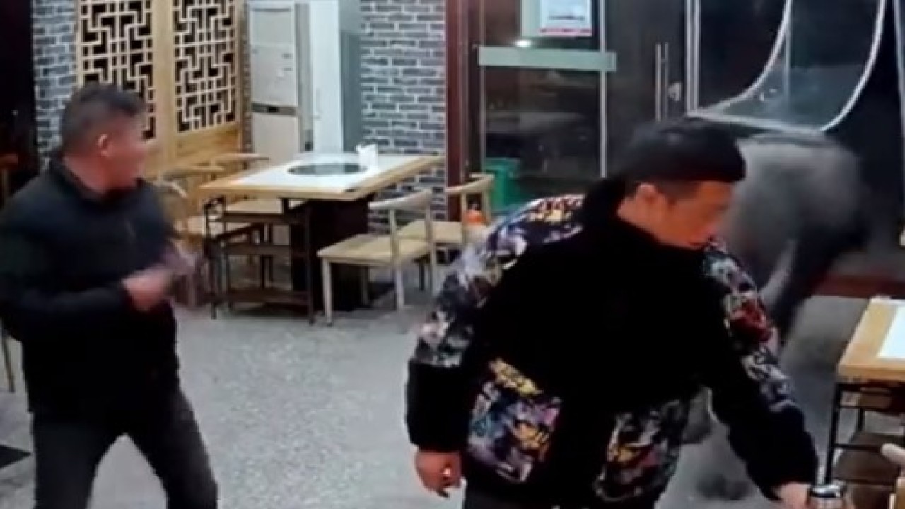 Pelanggan restoran diseruduk kerbau. (RT)