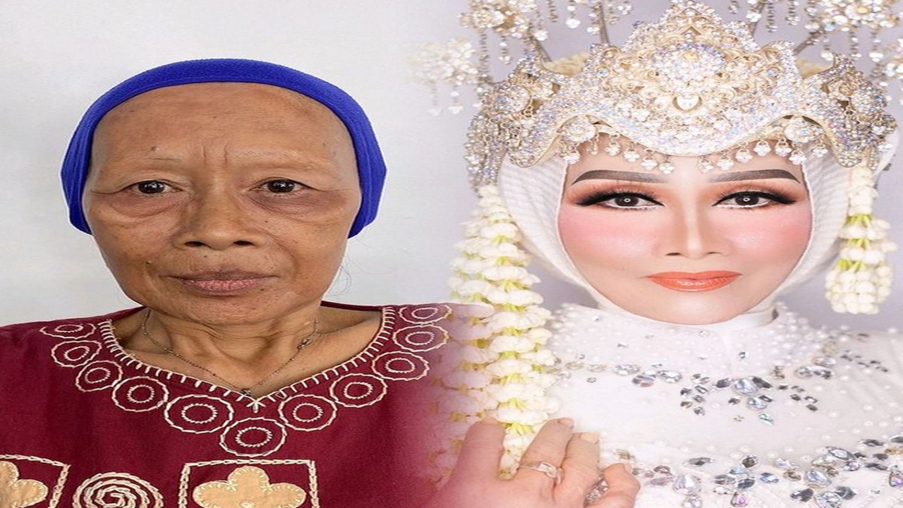 Wajah sang nenek calon pengantin sebelum dirias dan sesudah/ist