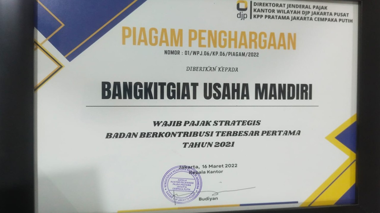 PT BangkitGiat Usaha Mandiri Terima Piagam Penghargaan (nusantaratv.com)