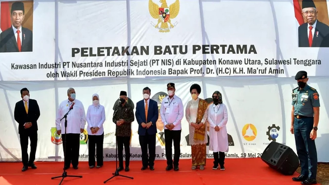 Wapres K.H. Ma'ruf Amin saat meresmikan Peletakan Batu Pertama Kawasan Industri Nusantara Industri Sejati (NIS). (wapresri.go.id)