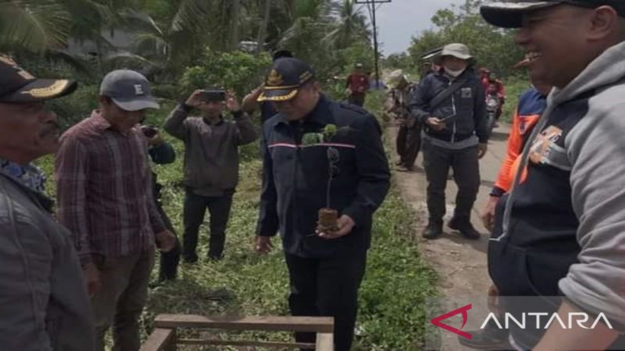 Sekda Kubu Raya Yusran Anizam melakukan penanaman pohon buah-buahan di Kecamatan Baru Ampar. ANTARA/Rendra Oxtora