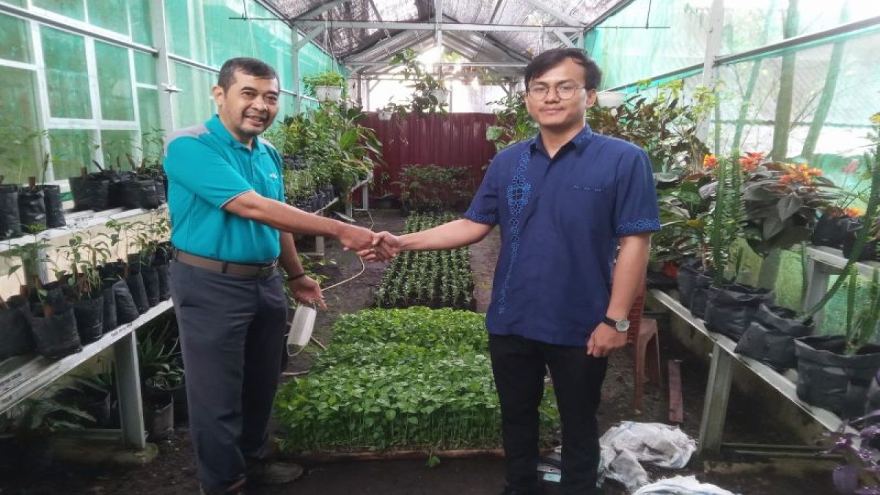 CDO RO/CSR PT AMP Plantation, Agung Sriyono Hadi beserta bibit cabai yang akan diserahkan ke DPKP Agam. (Antara/HO-Dok PT AMP Plantation)
