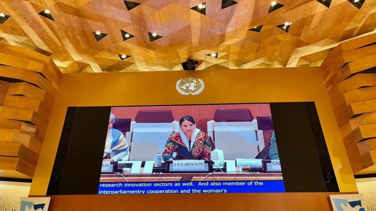 Anggota DPR RI milenial Dyah Roro Esti berbicara saat menghadiri Fourth Session of the Forum on Human Rights, Democracy and the Rule of Law: “Strengthening Democracies to Build Back Better: Challenges and Opportunities” di Jenewa, Swiss, Kamis (24/11/2022). ANTARA/Dokumentasi pribadi