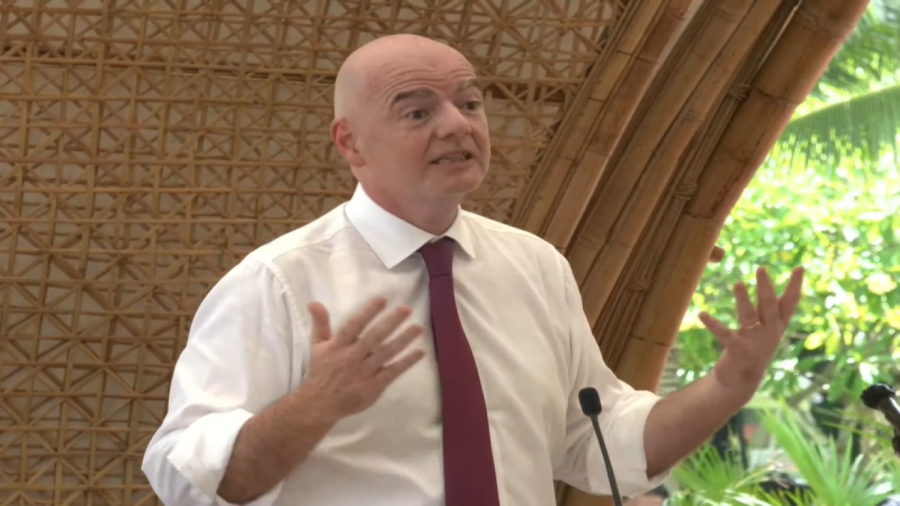 Tangkapan layar - Presiden FIFA Gianni Infantino berbicara di sela-sela jamuan makan siang pemimpin negara dan delegasi Konferensi Tingkat Tinggi (KTT) G20 di Bali, Selasa (15/11/2022). (ANTARA/Gilang Galiartha)