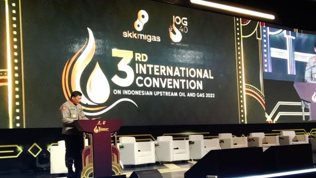pala Korps Shabara Baharkam Polri Inspektur Jenderal Polisi Priyo Widyanto pada Konvensi Internasional III Industri Hulu Minyak dan Gas 2022 di Nusa Dua, Bali, Jumat (25/11/2022). ANTARA/Dewa Ketut Sudiarta Wiguna