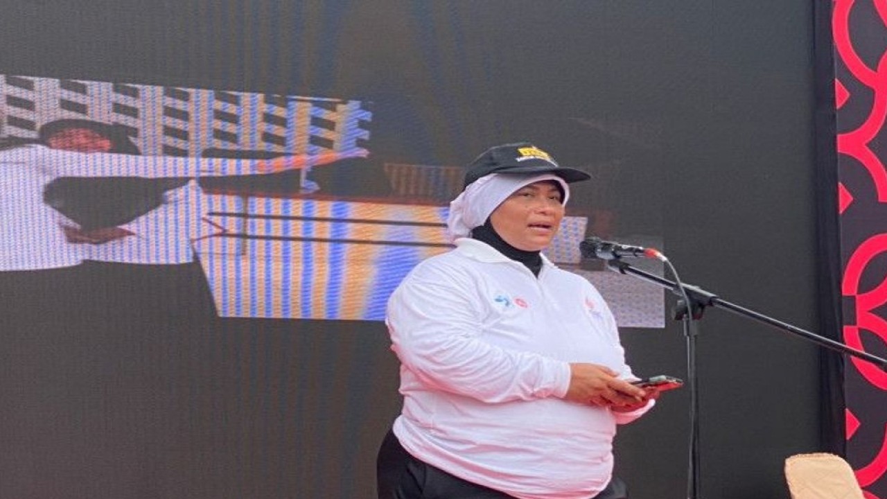 Tenaga Ahli Utama KSP Brian Sriprahastuti saat memberikan kata sambutannya dalam Gebyar Bangga G20 di Jakarta, Jumat (11/11/2022). (ANTARA/Hreeloita Dharma Shanti)