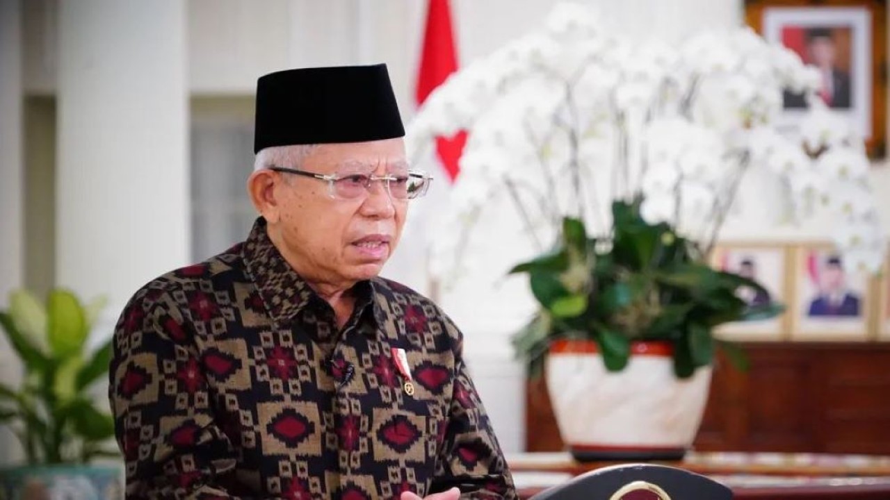 Wakil Presiden (Wapres) KH Ma'ruf Amin membuka secara daring Jogja Halal Festival ke-2, di area Jogja Expo Center, Kabupaten Bantul, Kamis (3/11/2022). (RR/SK-BPMI, Setwapres)