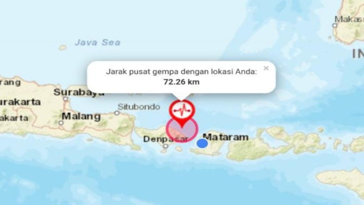 Lokasi gempa bumi di Karangasem Bali. ANTARA/HO-BMKG Mataram