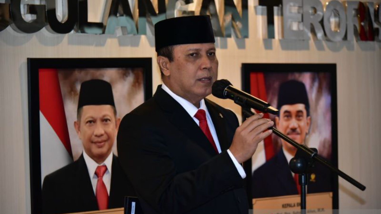 Kepala Badan Nasional Penanggulangan Terorisme (BNPT) Komisaris Jenderal (Komjen) Polisi Boy Rafli Amar memberikan sambutan pada pelantikan Sestama BNPT yang baru di Bogor, Kamis, (29/12/2022). ANTARA/HO-BNPT