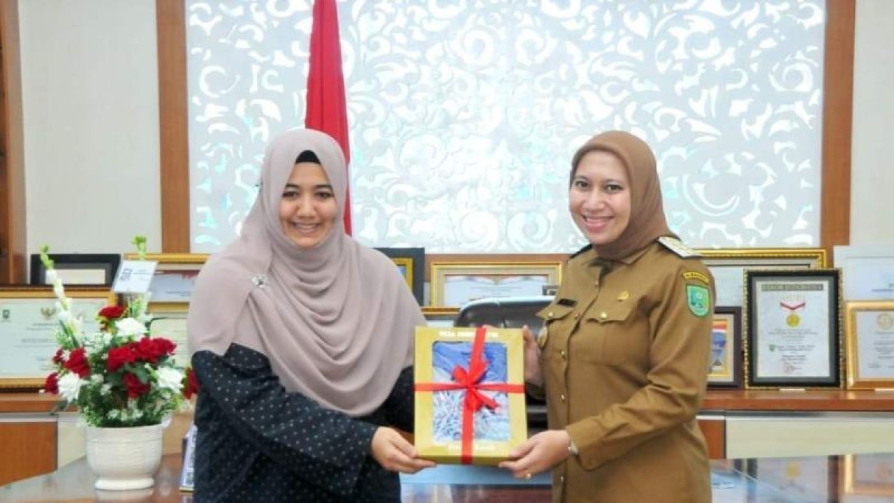 Bupati Inhu Rezita (kanan) saat merima kunjungan Konsulat Malaysia di Pekanbaru. (ANTARA/Asripilyadi)