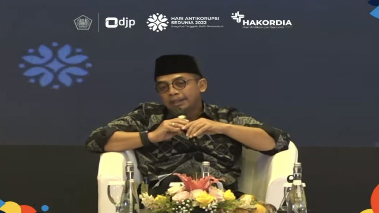 Direktur Jenderal Pajak Kementerian Keuangan Suryo Utomo dalam Peringatan Hari Anti Korupsi Sedunia DJP Tahun 2022 di Jakarta, Selasa (6/12/2022). ANTARA/AstridFaidlatulHabibah