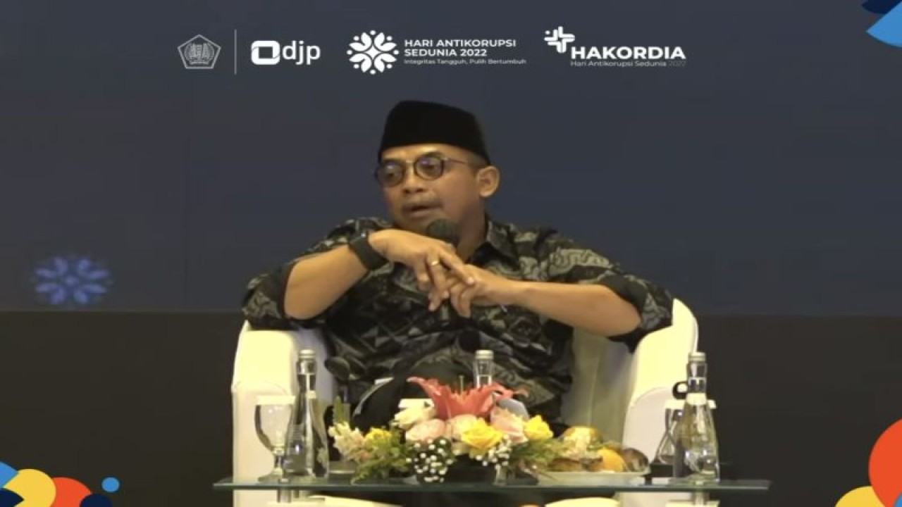 Direktur Jenderal Pajak Kementerian Keuangan Suryo Utomo dalam Peringatan Hari Anti Korupsi Sedunia DJP Tahun 2022 di Jakarta, Selasa (6/12/2022). ANTARA/AstridFaidlatulHabibah.