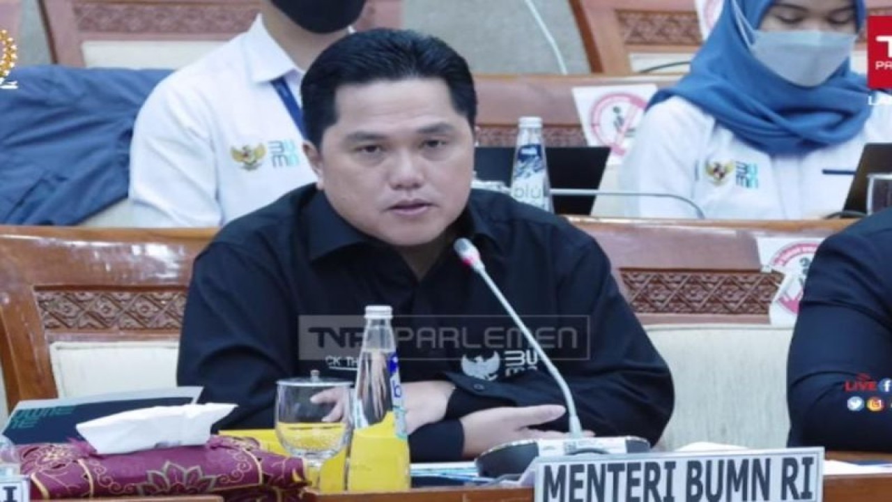 Tangkapan laya12r Menteri BUMN Erick Thohir dalam rapat kerja dengan Komisi VI DPR RI di Jakarta, Senin (5/12/2022) (ANTARA/Youtube Komisi VI DPR RI Channel)