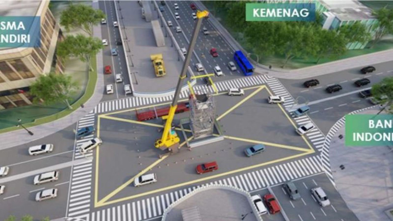 Gambar Ilustrasi Fasilitas Pelican Crossing di utara Jembatan Pasar Glodok sebagai pengganti JPO eksisting di Halte sementara Transjakarta Glodok (ANTARA/HO-MRT Jakarta)