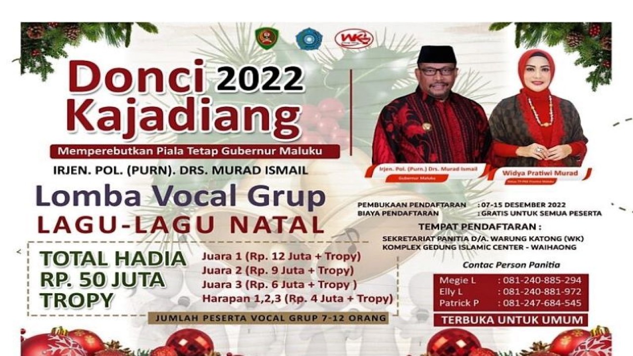 flyer lomba vokal grup lagu-lagu Natal bertema "Donci Kajadiang" tahun 2022. (ANTARA/HO)