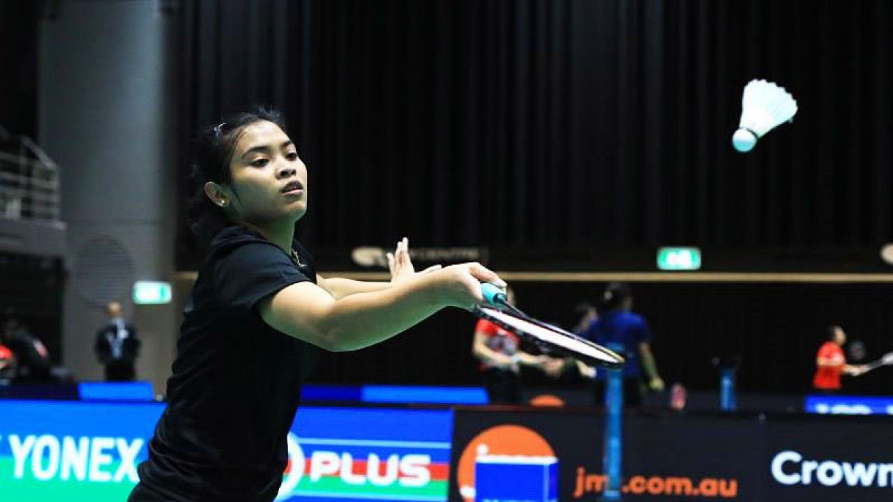 Pebulu tangkis tunggal putri Gregoria Mariska Tunjung saat menjalani latihan di lapangan utama Australian Open 2022 di Quay Centre, Sydney, Australia, Senin (14/11/2022). ANTARA/HO-PP PBSI/aa. (Handout PP PBSI)