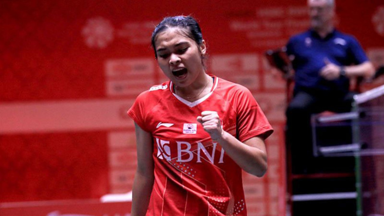 Tunggal putri Gregoria Mariska Tunjung membuat kejutan pada laga pembuka Grup A BWF World Tour Finals 2022 di Nimibutr Arena, Bangkok, Thailand, Rabu (7/12/2022). ANTARA/HO-PBSI/pri. (ANTARA/HO-PBSI)