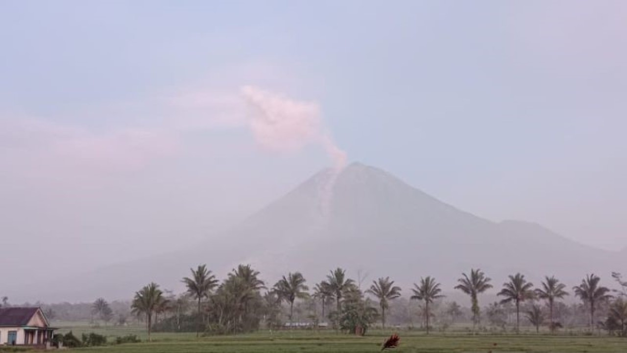 Gunung Semeru masih mengalami erupsi yang terlihat dari Desa Sumberwuluh, Kecamatan Candipuro, Kabupaten Lumajang, Senin (5/12/2022). (ANTARA/VJ Hamka Agung Balya)