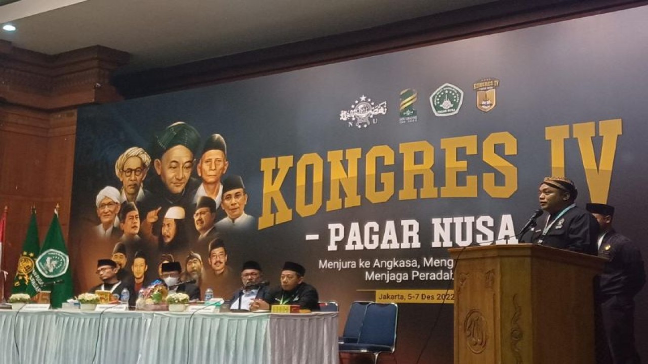 Muchamad Nabil Haroen (Gus Nabil) memberikan sambutan usai terpilih menjadi Ketua Umum PSNU Pagar Nusa masa khidmah 2022-2027 di Jakarta, Rabu (7/12/2022). ANTARA/HO-Pagar Nusa