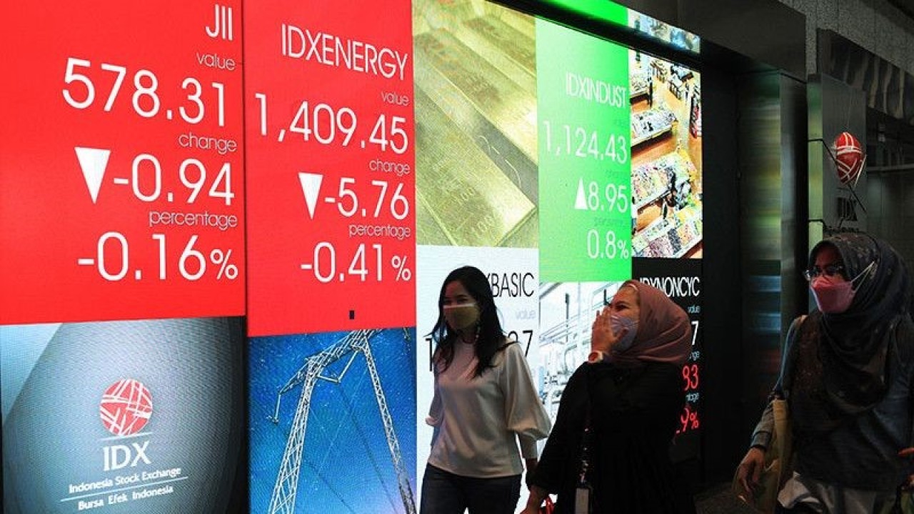 Ilustrasi - Pekerja melintas di depan layar indeks harga saham gabungan (IHSG) di Gedung Bursa Efek Indonesia, Jakarta, Jumat (11/3/2022). IHSG pada awal pembukaan perdagangan hari Jumat (11/3) ini dibuka melemah pada posisi 6.872. ANTARA FOTO/Reno Esnir/wsj. (ANTARA FOTO/RENO ESNIR)