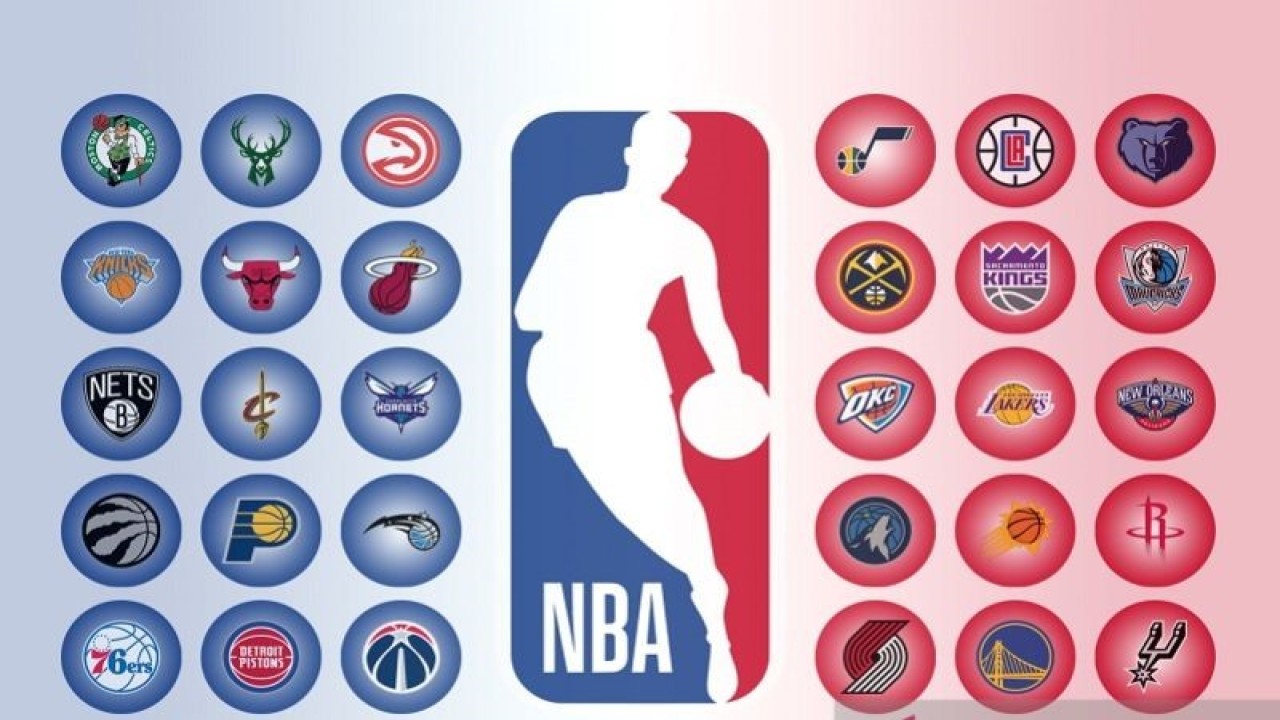 Ilustrasi liga bola basket Amerika Serikat, NBA, dan 30 tim pesertanya. (ANTARA/Gilang Galiartha)