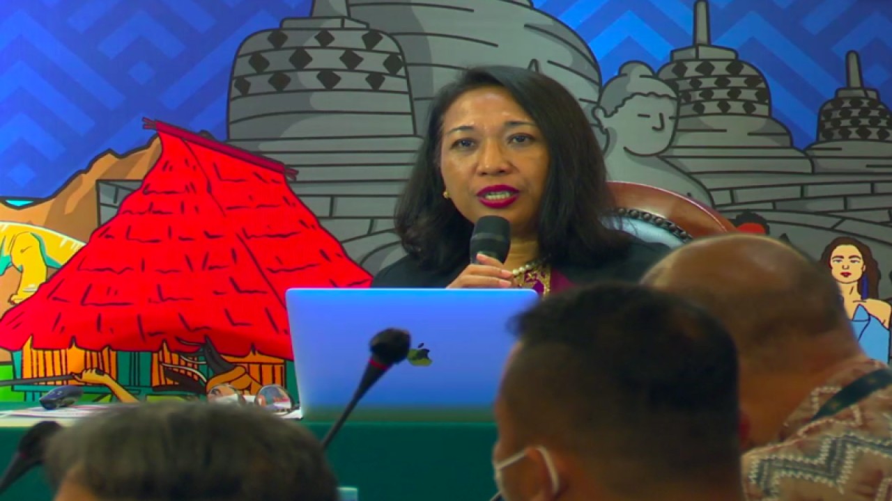 Tangkapan virtual Deputi Bidang Pemasaran Kementerian Pariwisata dan Ekonomi Kreatif Ni Made Ayu Martini dalam acara Rapat Koordinasi Nasional (Rakornas) 2022, Jakarta, Jumat (16/12/2022). ANTARA/M. Baqir Idrus Alatas