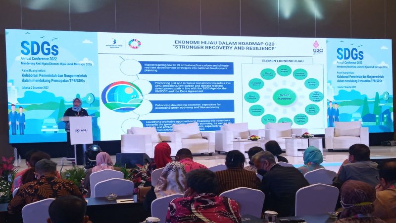 Kepala Sekretariat Nasional SDGs Bappenas Vivi Yulaswati dalam SDGs Annual Conference 2022 di Hotel Sultan, Jakarta, Jumat, (ANTARA/ Muhammad Heriyanto)