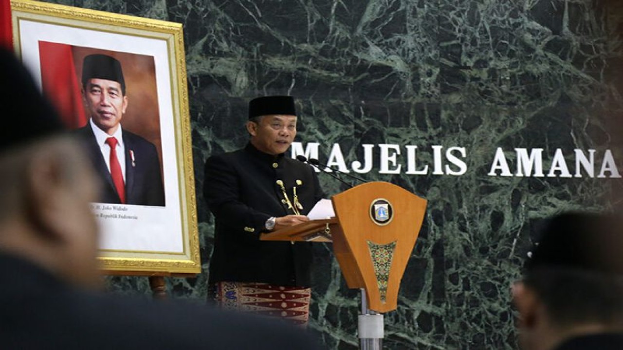 Ketua DPRD DKI Jakarta Prasetyo Edi Marsudi memberikan sambutan dalam acara Deklarasi Majelis Amanah Persatuan Kaum Betawi di Balai Kota Jakarta, Kamis (22/12/2022). ANTARA/HO-DPRD DKI Jakarta
