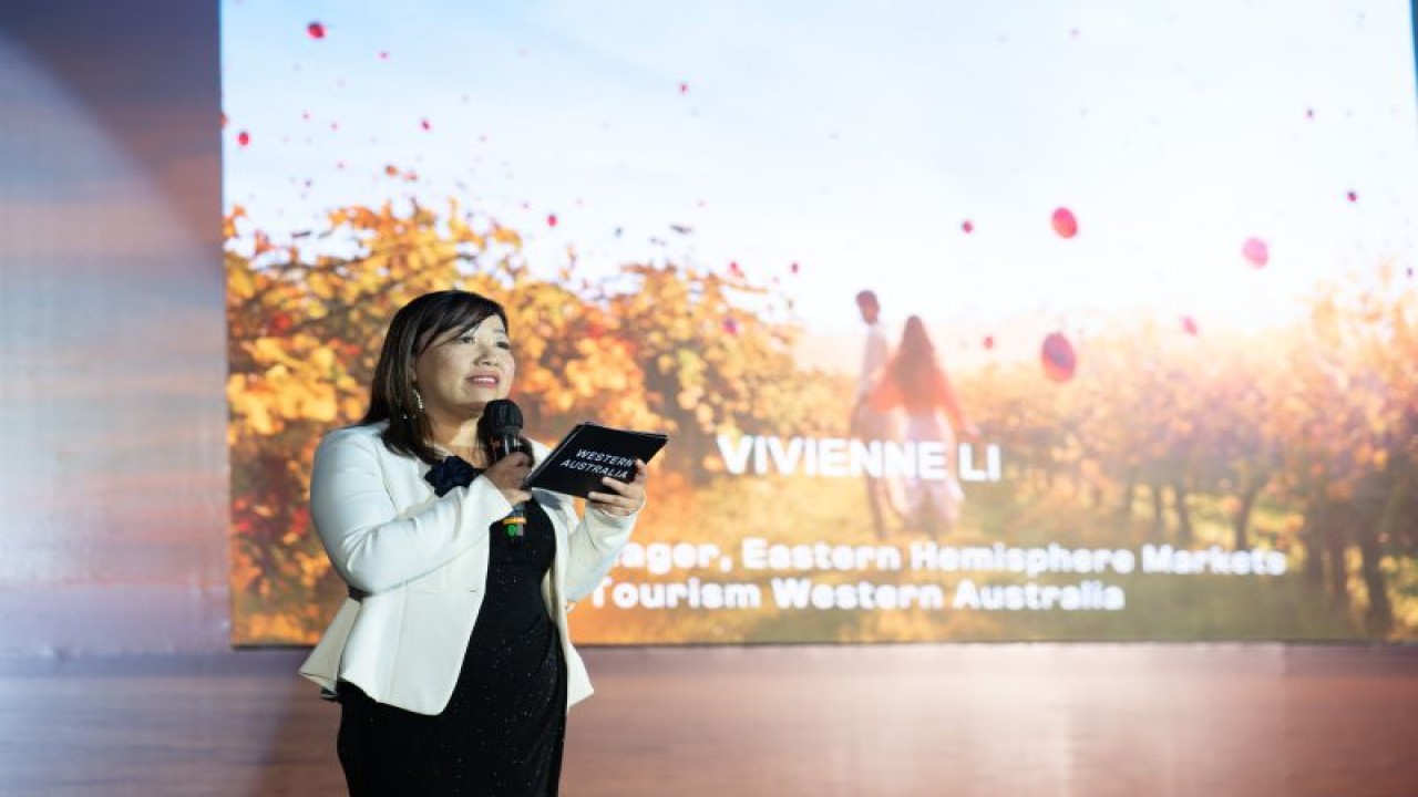 Vivienne Li, Senior Manager, Eastern Hemisphere Market, Tourism WA dalam peluncuran merk pariwisata terbaru di Indonesia, Walking on a Dream, di Jakarta, Senin (5/12/2022) (ANTARA/HO-TWA)