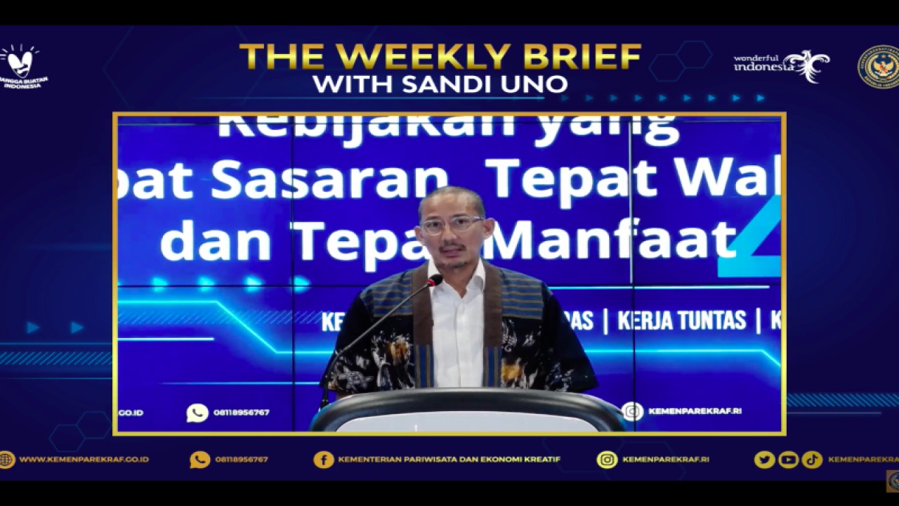 Tangkapan virtual Menteri Pariwisata dan Ekonomi Kreatif Sandiaga Uno dalam The Weekly Brief with Sandi Uno, Jakarta, Senin (12/12/2022). ANTARA/M. Baqir Idrus Alatas