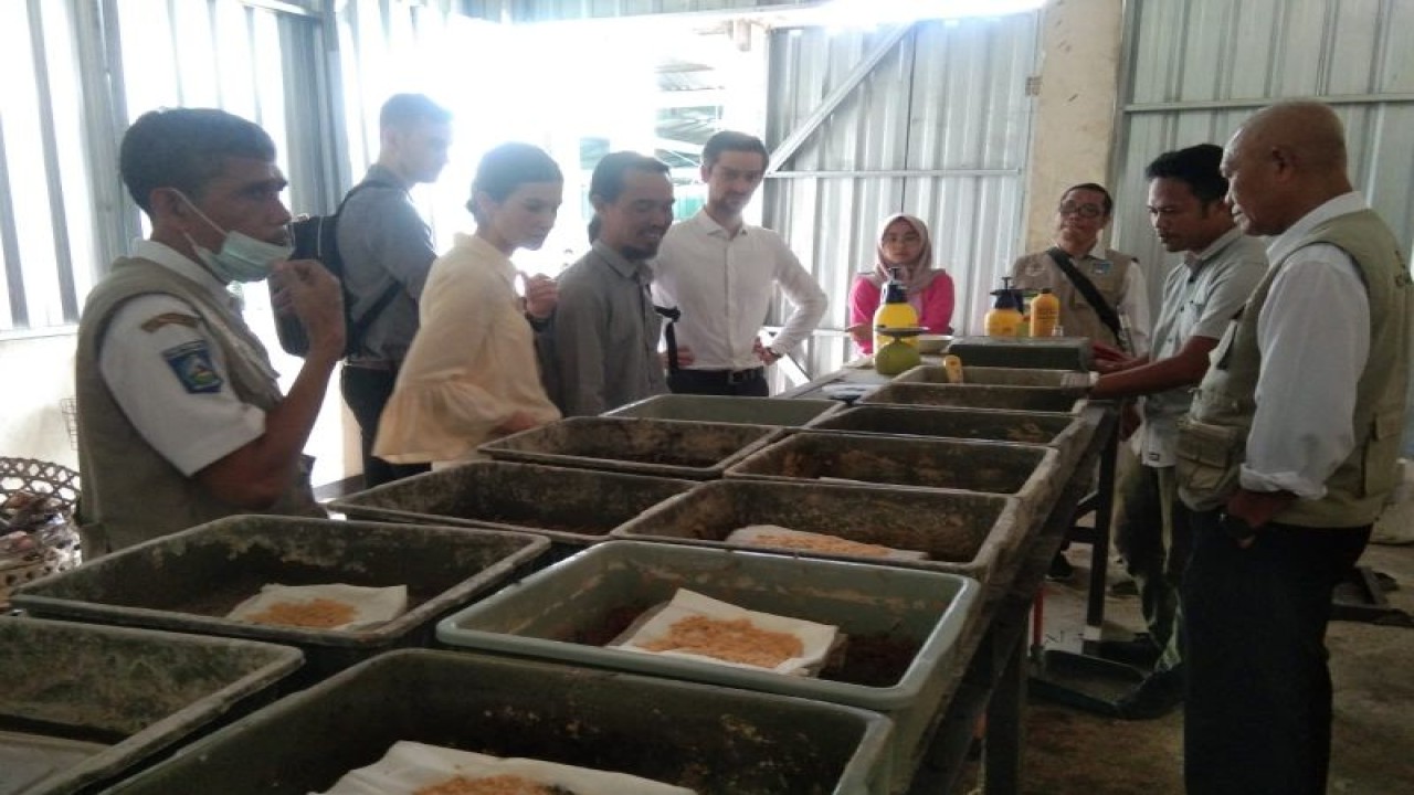 Kepala Dinas Lingkungan Hidup (DLH) Kota Mataram HM Kemal Islam (kanan) bersama para penggiat Lingkungan Hidup melihat "box" budi daya maggot di Tempat Pengolahan Sampah (TPST) Kebon Talo Mataram, Provinsi Nusa Tenggara Barat, akhir November 2022.  (ANTARA/HO DLH)