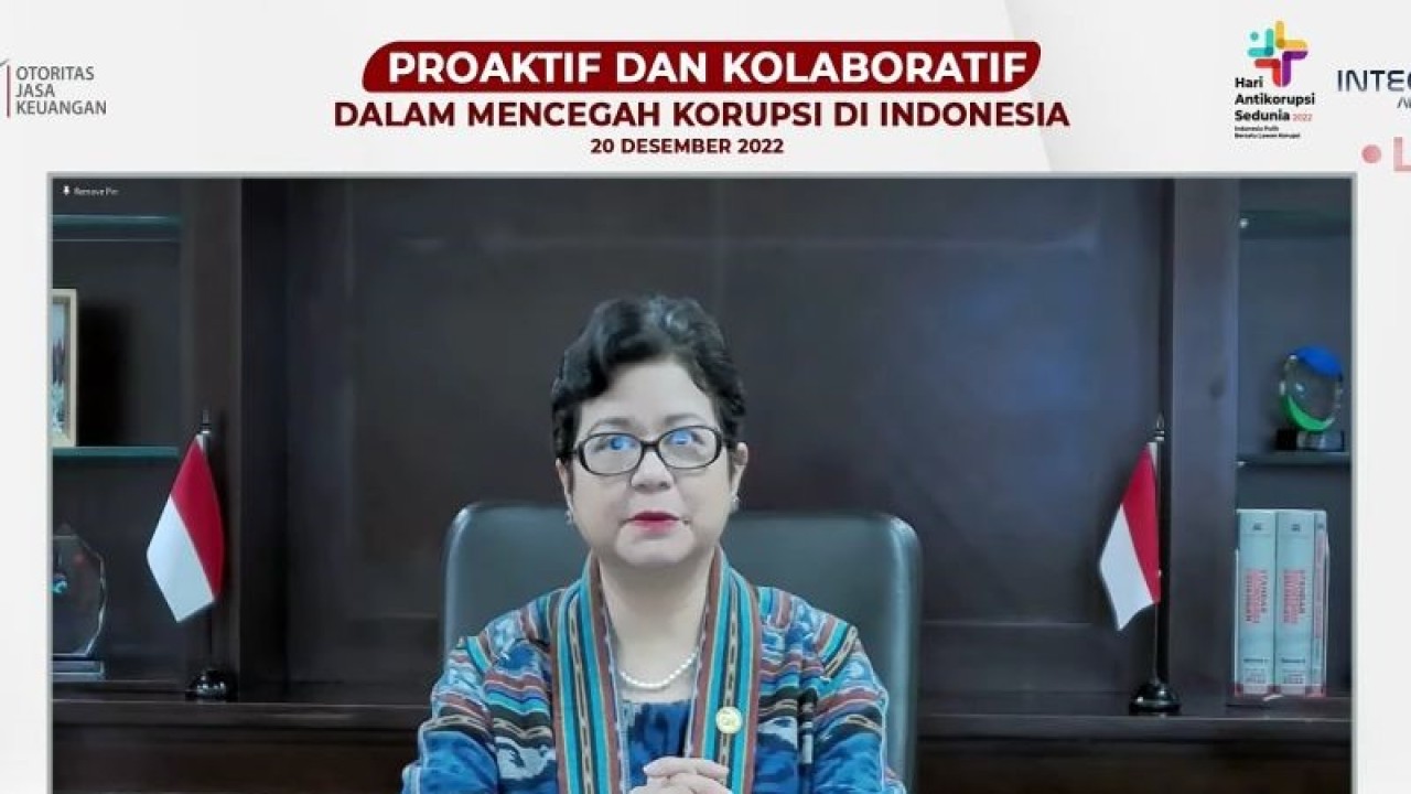 Ketua Dewan Audit Otoritas Jasa Keuangan (OJK) Sophia Isabella Wattimena yang juga merangkap Anggota Dewan Komisioner OJK dalam acara bertajuk Proaktif dan Kolaboratif dalam Mencegah Korupsi di Indonesia di Jakarta, Selasa (20/12/2022). ANTARA/ Muhammad Heriyanto.