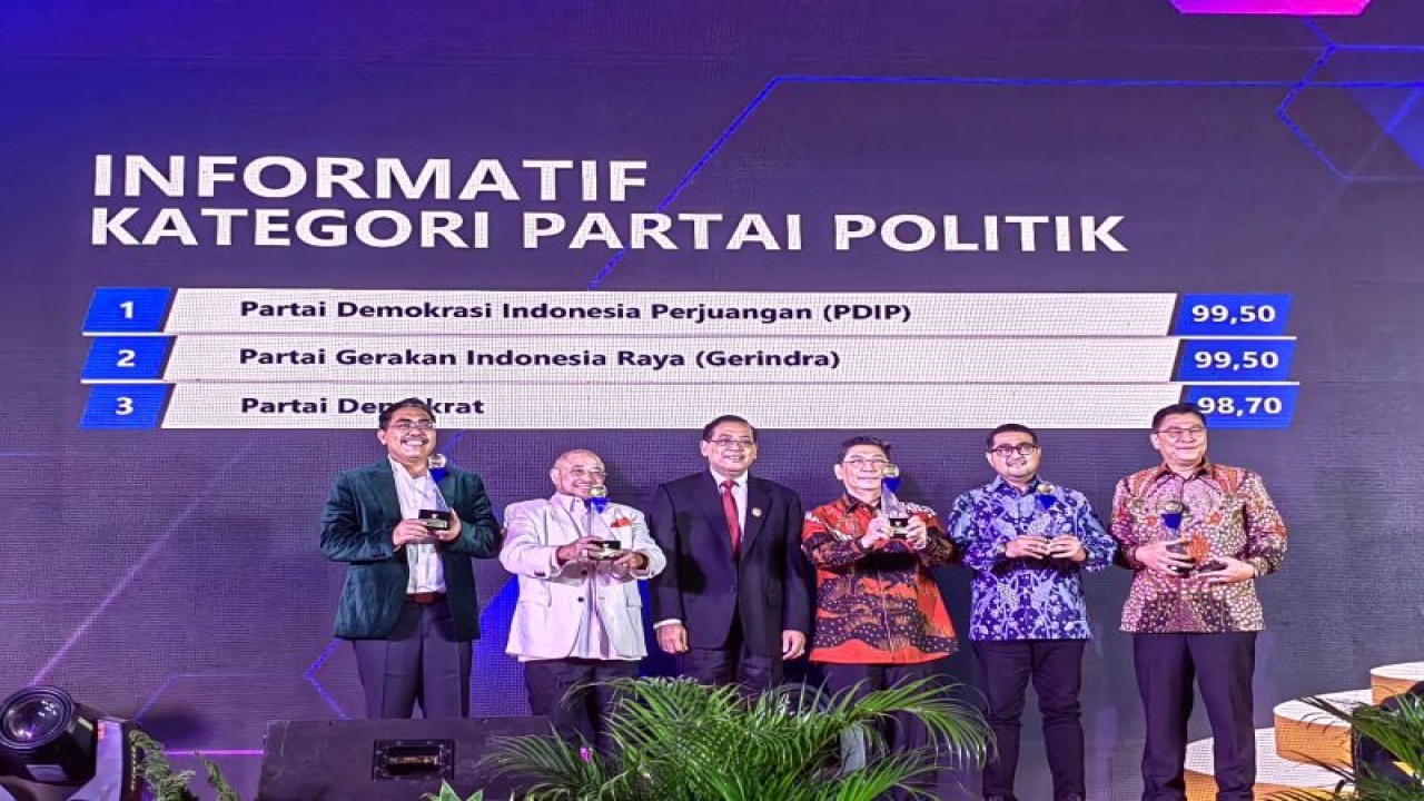 Partai politik peraih kualifikasi informatif dalam Anugerah Keterbukaan Informasi Publik 2022 oleh Komisi Informasi Pusat, Tangerang, Banten, Rabu (14-12-2022). ANTARA/Melalusa Susthira K