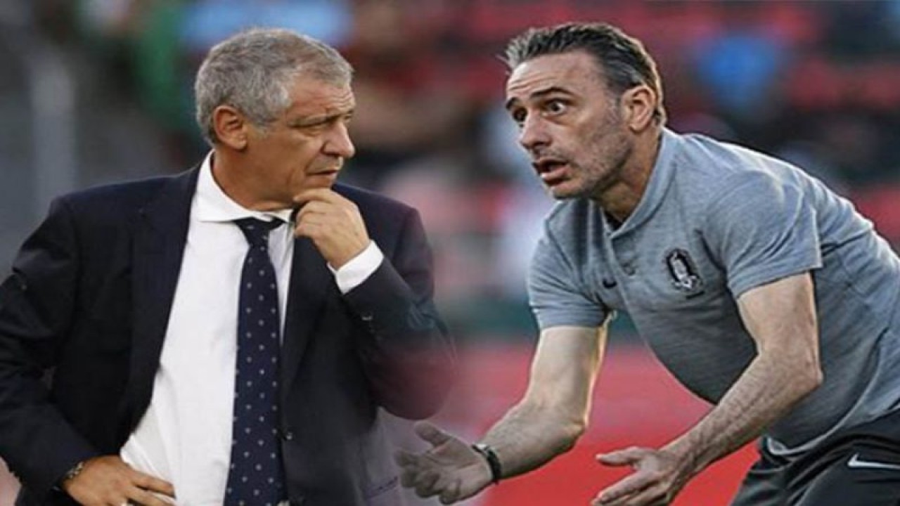 Pelatih Timnas Portugal Fernando Santos vs Pelatih Timnas Korsel Paulo Bento. ANTARA/Juns