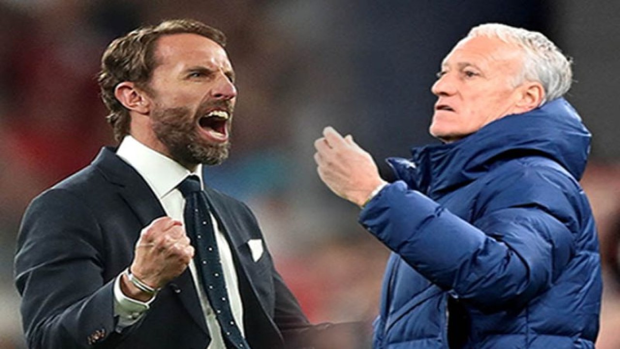 Pelatih timnas Inggris Gareth Southgate vs pelatih timnas Prancis Didier Deschamps (ANTARA/Juns)