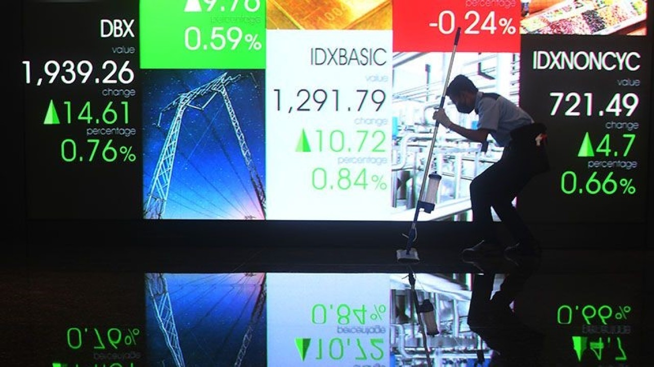 Petugas kebersihan melintasi layar digital pergerakan saham di Bursa Efek Indonesia, Jakarta, Jumat (24/6/2022). ANTARA FOTO/Akbar Nugroho Gumay/foc.