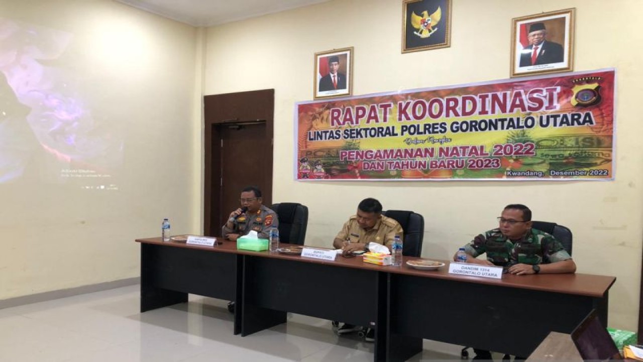 Polres Gorontalo Utara, menggelar rapat koordinasi lintas sektoral dalam rangka pengamanan Natal dan Tahun Baru 2023. (ANTARA/Susanti Sako)
