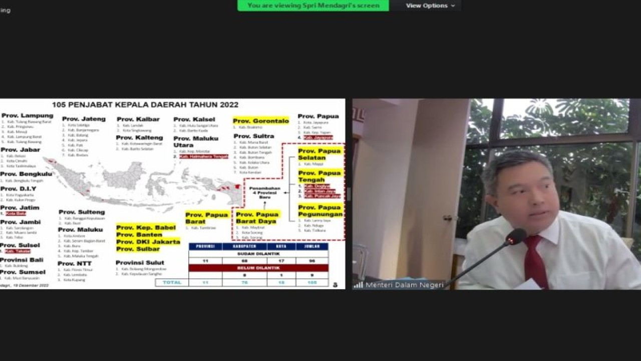 Inspektur Jenderal (Irjen) Kemendagri Tomsi Tohir Balaw dalam Rapat Koordinasi Evaluasi Penjabat Kepala Daerah di Jakarta Selasa. (ANTARA/HO-Kemendagri)