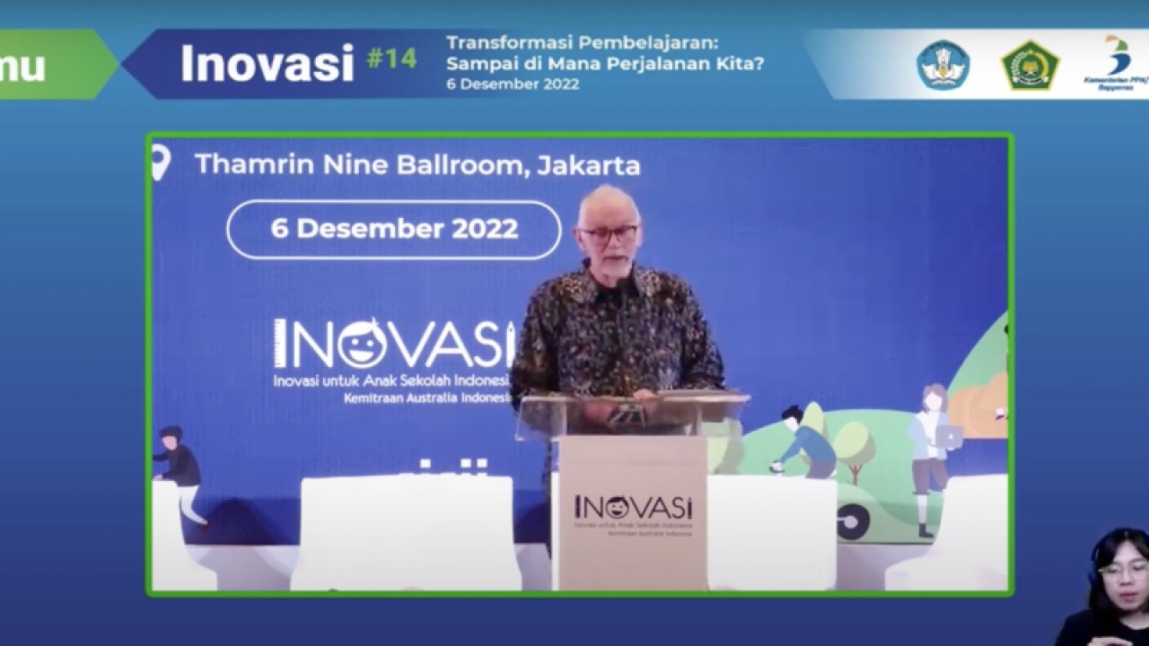 Tangkapan layar Direktur Program INOVASI Mark Heyward dalam acara Temu Inovasi ke-14 di Jakarta, Selasa (6/12/2022). (FOTO ANTARA/YouTube Katadata.)