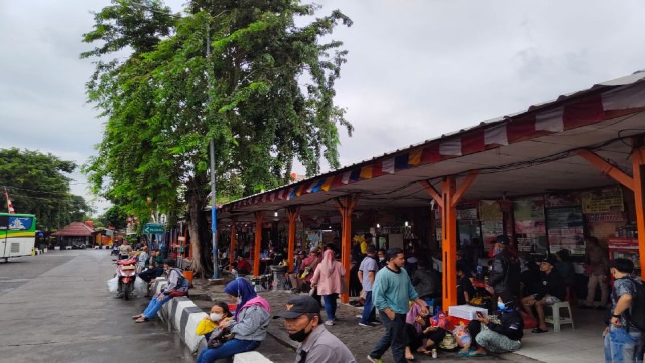 Situasi Para penumpang sedang menunggu waktu keberangkatan bus mereka di area tunggu di belakang deretan armada bus tujuan Sumatera di Terminal Kalideres, Jakarta Barat, Jumat (30/12/2022). (ANTARA/Ricky Prayoga)