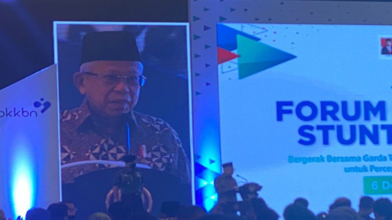 Wakil Presiden RI Ma’ruf Amin alam Forum Nasional Stunting di Jakarta, Selasa (6/12/2022). ANTARA/Hreeloita Dharma Shanti