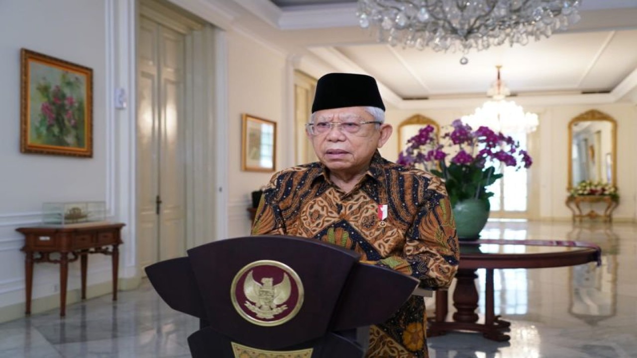 Wakil Presiden memberikan sambutan secara virtual, dalam Penutupan Perdagangan Bursa Efek Indonesia Tahun 2022, di Jakarta, Jumat (30/12/2022). ANTARA/HO-BPMI Setwapres