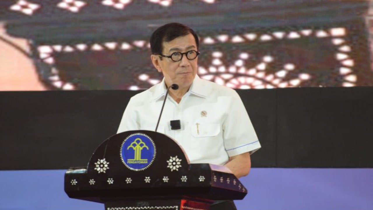 Menteri Hukum dan Hak Asasi Manusia (Menkumham Yasonna Hamonangan Laoly pada kegiatan refleksi akhir tahun 2022 secara virtual yang dipantau di Jakarta, Kamis, (ANTARA/HO-Humas Kemenkumham).