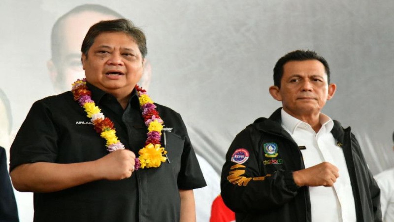 Menteri Koordinator Bidang Perekonomian Republik Indonesia Airlangga Hartarto bersama Gubernur Kepri Ansar Ahmad beberapa waktu lalu di Batam. (ANTARA/Yude)