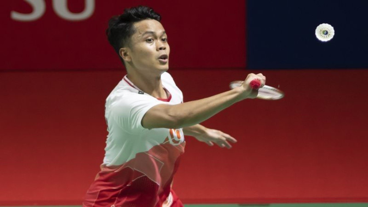 Pebulu tangkis tunggal putra Indonesia Anthony Sinisuka Ginting. (ANTARA FOTO/Muhammad Adimaja/nym.)